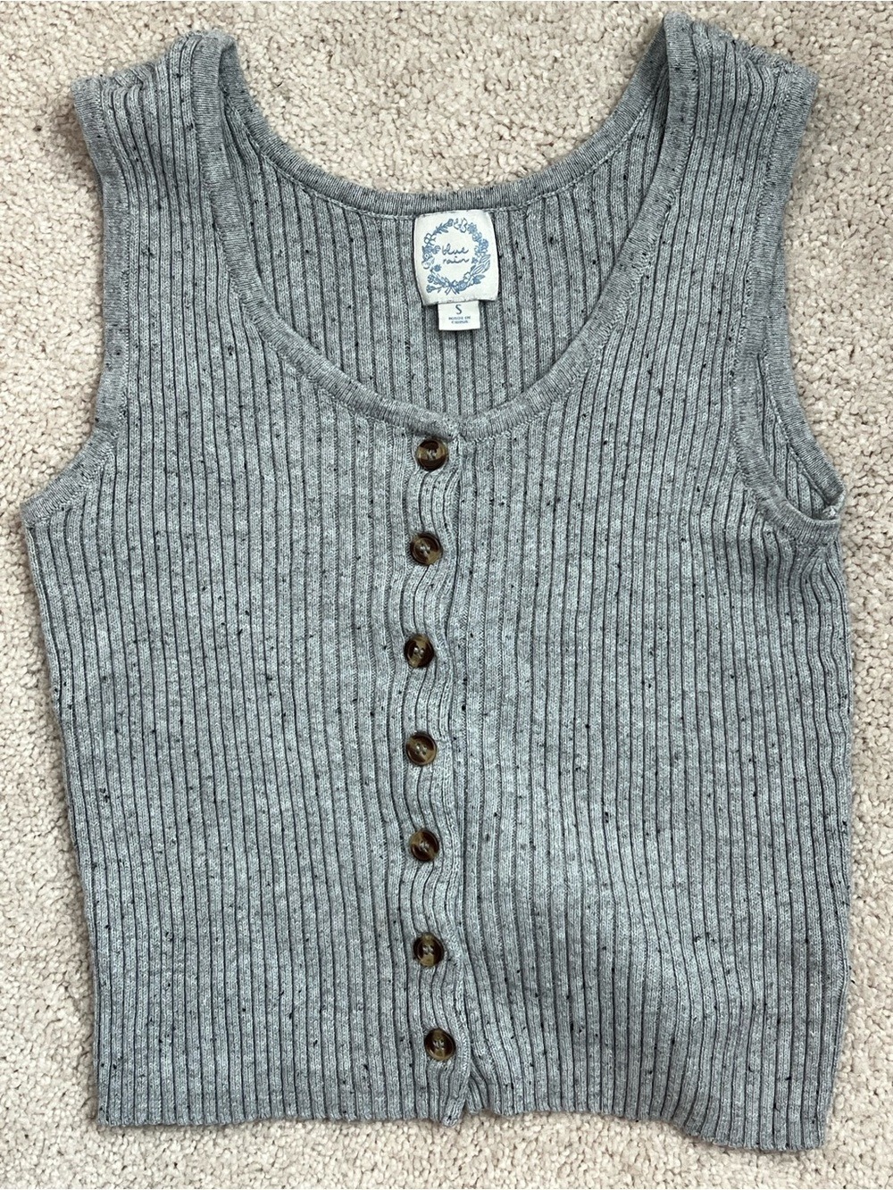 Blue Rain Gray Ribbed Button-Front Tank Top